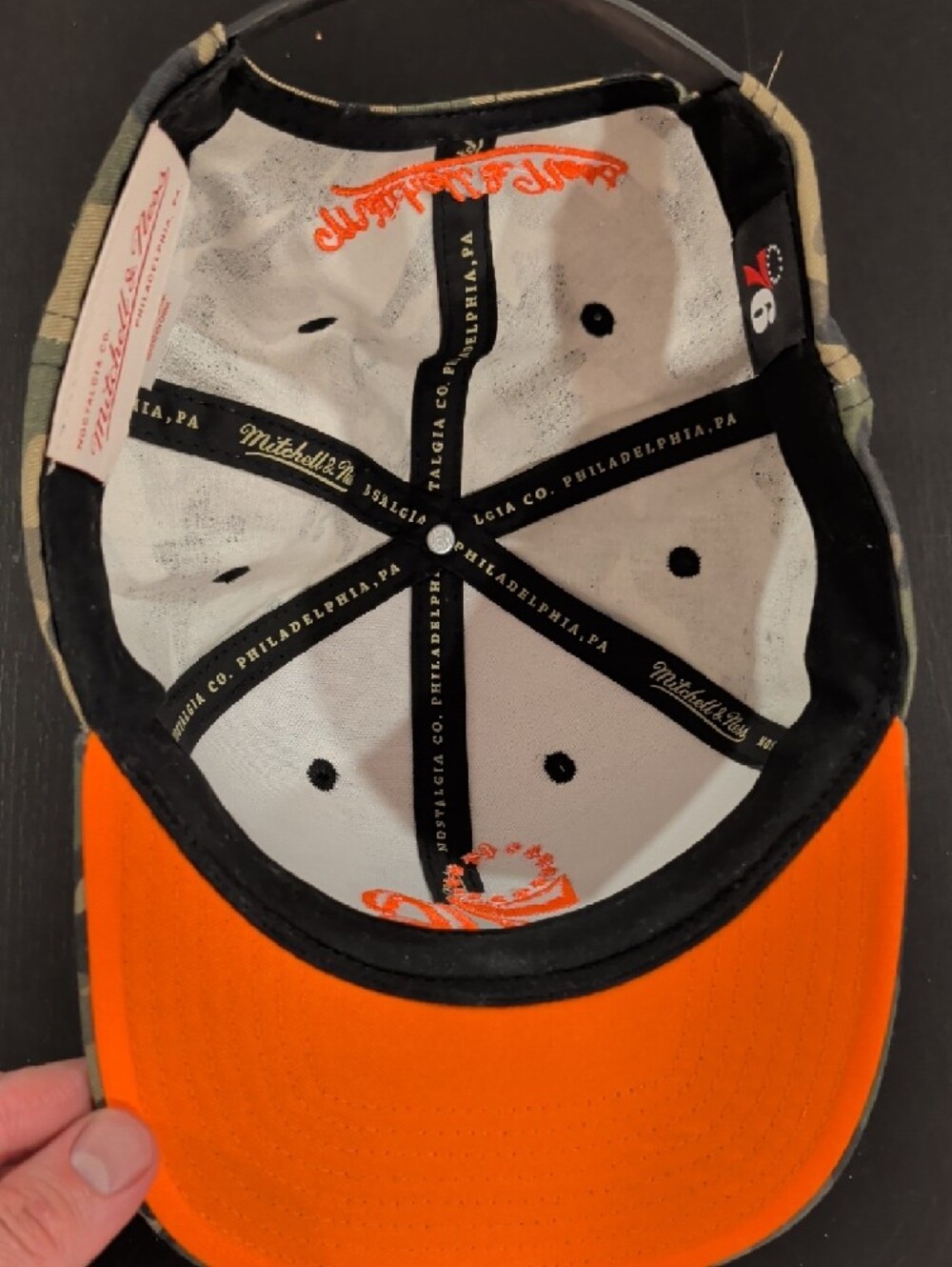 Mitchell & Ness Camo Philadelphia 76ers Orange Logo Hat - Picture 3 of 5